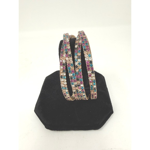 Jewelry - Multicolor Rhinestone 4 Row Gold Tone Statement Cuff Bracelet Boho Glam